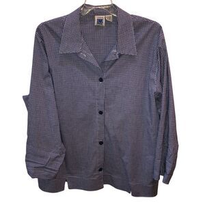 Onque Womens 1X Gingham Check Cotton Stretch Button Up Long Sleeve Blouse Shirt